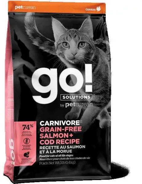 3 Lb Petcurean Go! Carnivore Grain Free Salmon & Cod Cat - Food
